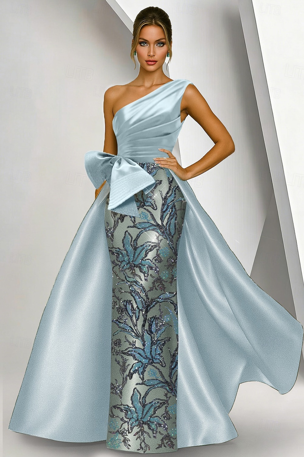 Linha A Tubinho Longo Bordado com miçangas Vestido formal Vestido para a mãe da noiva Vestidos de noite Vestido de baile com sobressaia Elegante Brilhante Floral Sem Manga Assimétrico Casamento Formal de 2026 por $206.99 –P6