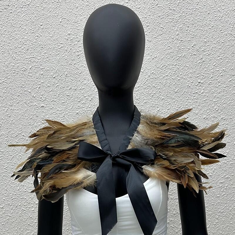 Carnival 2026 Rio Carnival Samba Accessories Women's Black Feather Cape Shawl with Satin Ribbon Tie Brazil Festival Performance Costume 2026 - $20.99 –P9