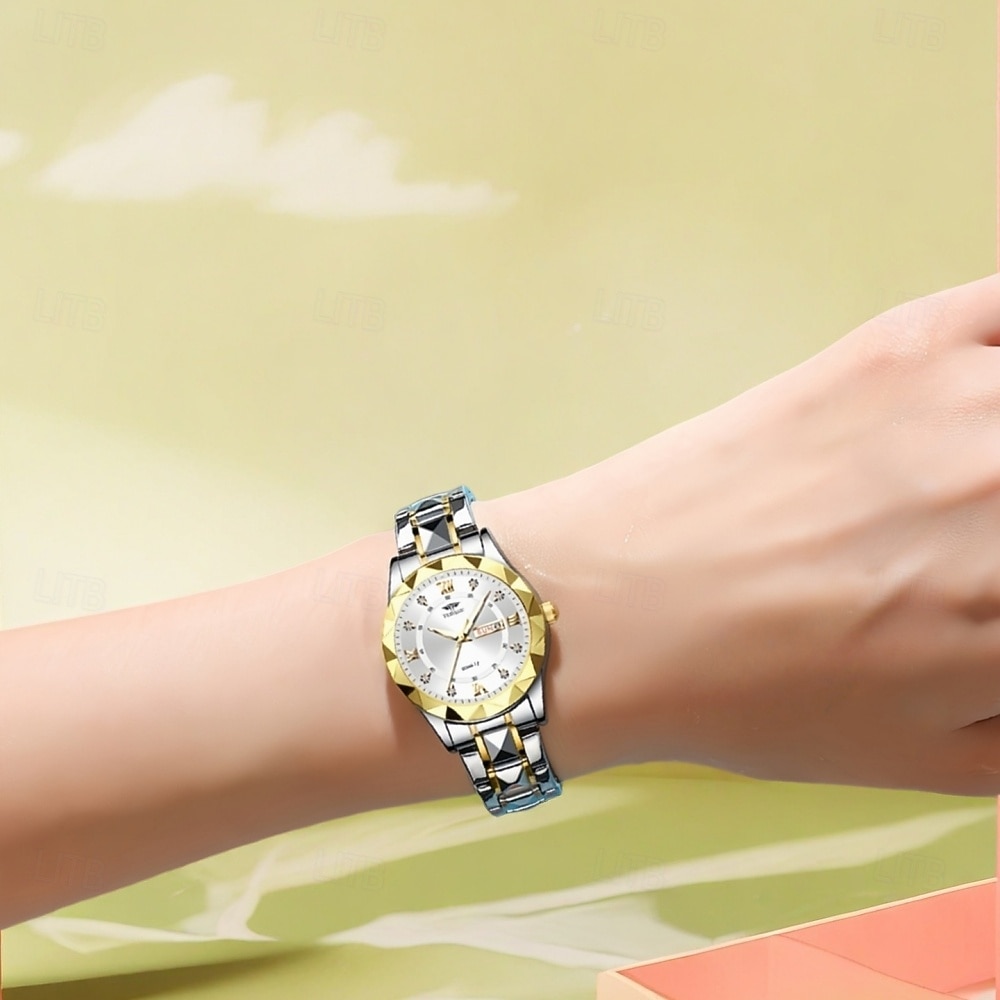 Les montres à quartz pour femmes sont à la mode décontractées et élégantes équipées de décorations en strass et de cadrans lumineux à double calendrier ce qui en fait le meilleur choix de cadeau pour de 2026 ? $21.99 –P5