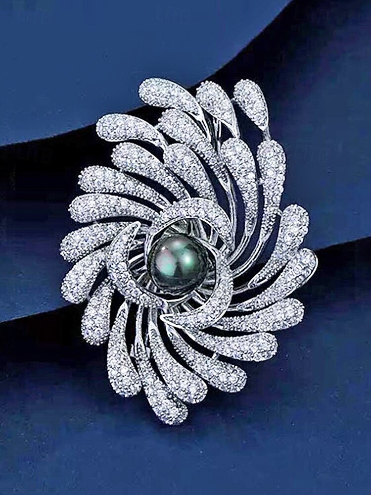 Spilla da donna in lega con perle finte, colori oro e argento, elegante design a spirale con fuochi d'artificio, perfetta per matrimoni e cene formali del 2026 a $11.99 –P7