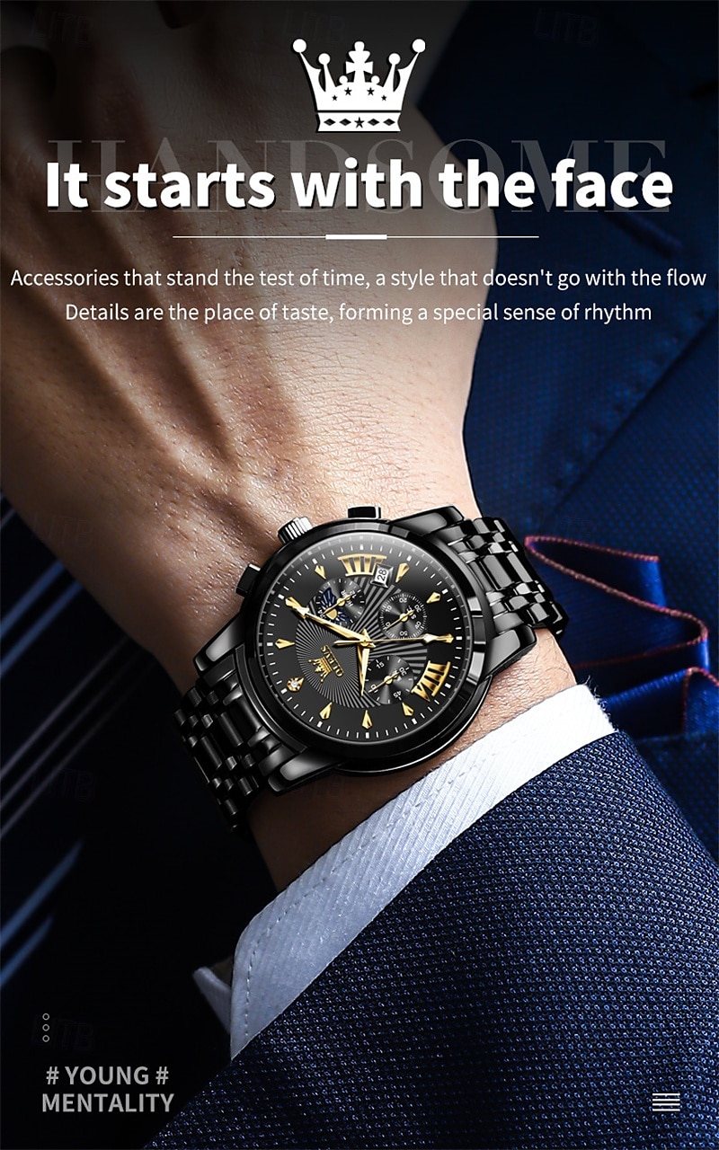 Nuovo orologio da uomo business del marchio olevs con calendario luminoso, fasi lunari, cronometro, orologio al quarzo multifunzionale e alla moda, orologio da polso da uomo casual, resistente del 2026 a $39.99 –P17