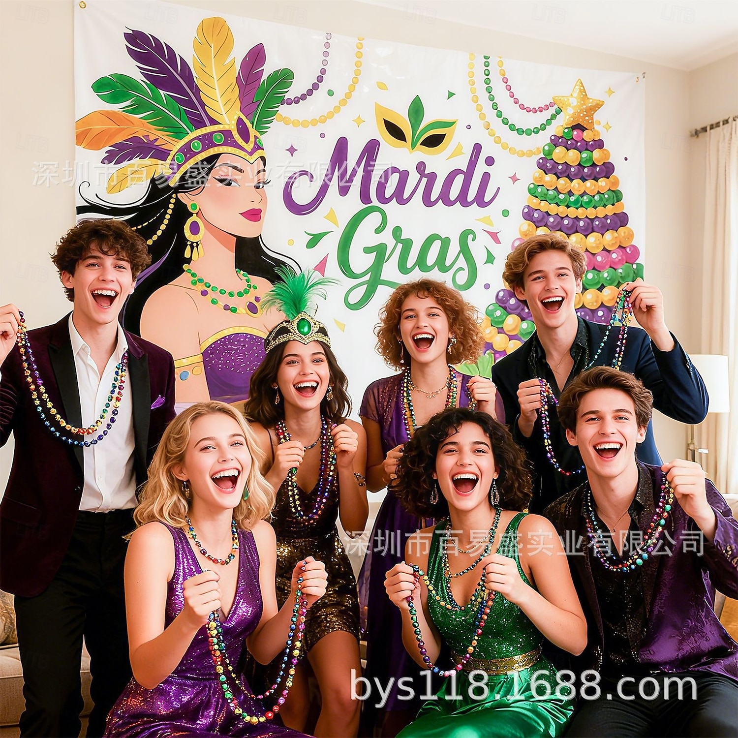 Баннер для фотозоны на вечеринку Марди Гра, большой тканевый фон с фиолетовыми, зелеными и золотыми масками для фотобудки, украшения для стен на парад «Жирный вторник», товары для карнавальной 2026 - AU $17.41 –P2