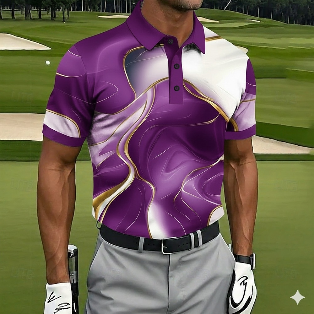Per uomo Marmo Golf Polo Sportivi Manica Corta Magliette polo Camicie con Colletto Casual Athleisure Bottoni Primavera & Estate Blu Viola Verde del 2026 a $21.99 –P2