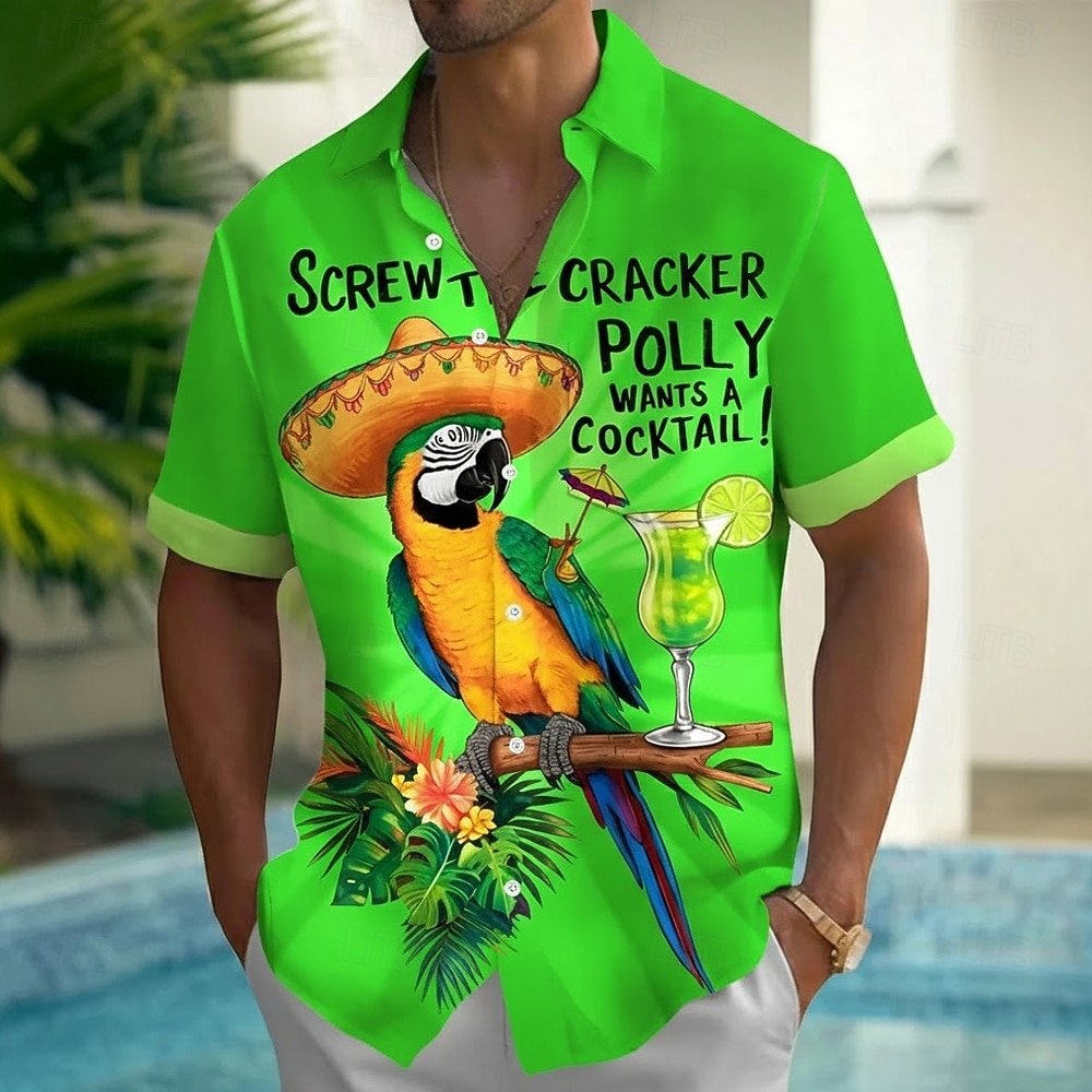 Bărbați Papagal Argou amuzant Plante tropicale Cămașă hawaiană Camașă cu nasturi Cămașă Aloha Manșon scurt Hawaiană Casual Vacanță Vară Primăvară Răsfrânt Imprimare 3D cămăși cu guler Un buzunar 2026 - $25.99 –P4