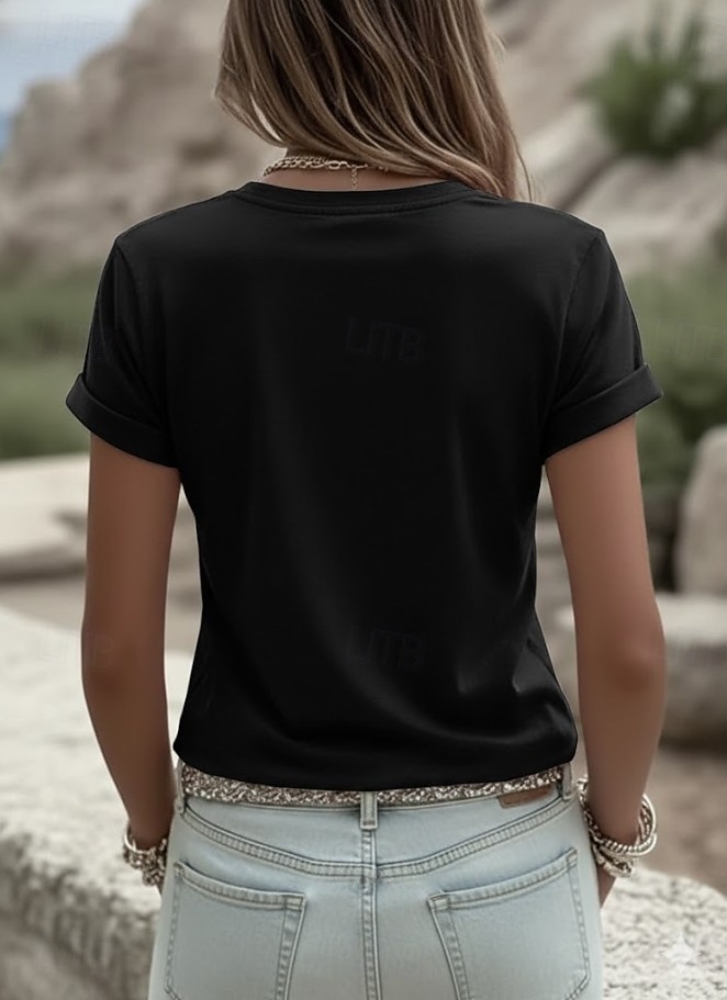 Uavhengighetsdag Amerikansk Jubileum Patriotisk Dame T-skjorte Grafisk Nasjonalflagg Vintage Stilfull Klassisk Kortermet Crew Neck Vanlige Topper Daglig Helg Print Svart Sommer Vår 2026 - $22.99 –P4