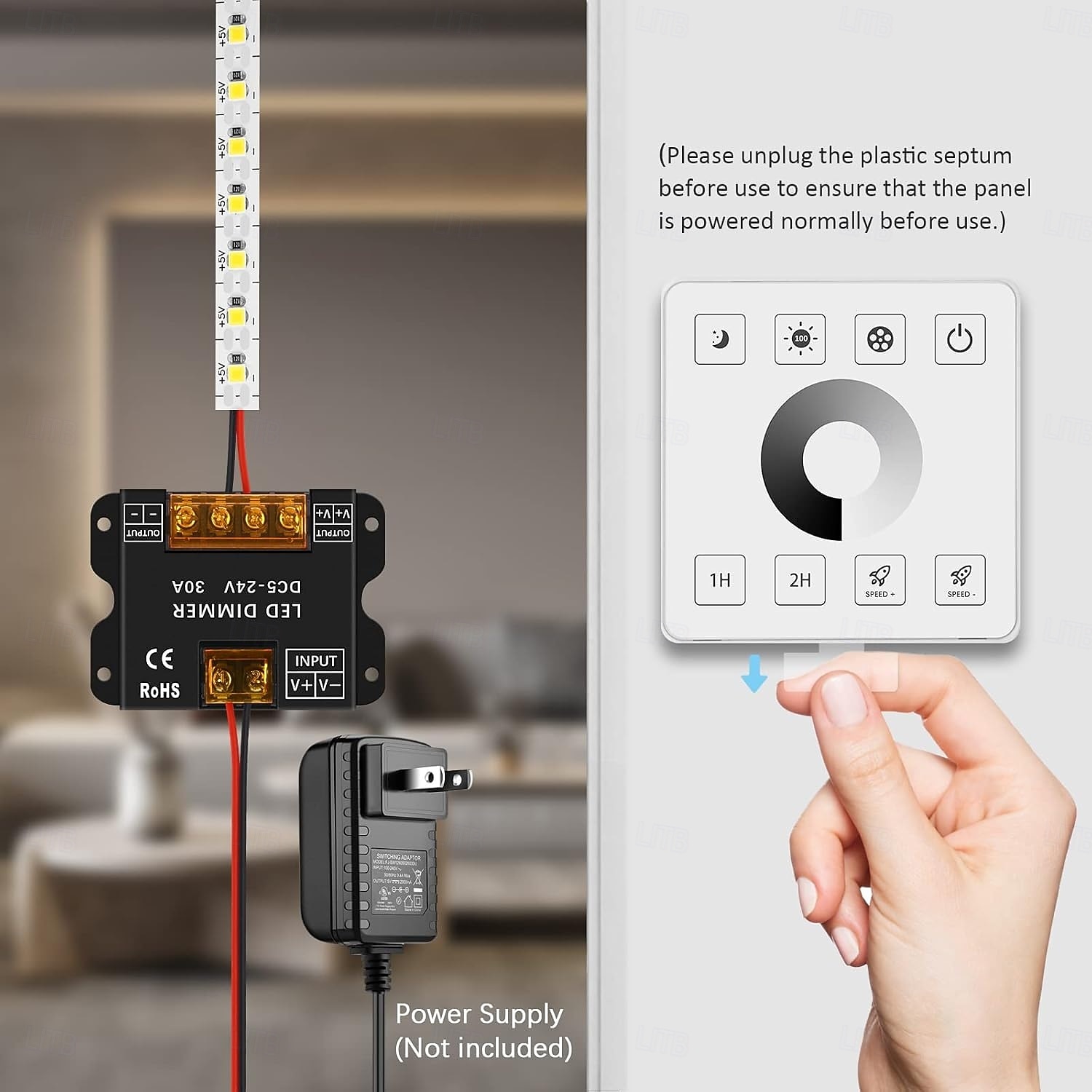 LED-lichtstrip dimmer 2.4G RF draadloze afstandsbediening dimbare wanddimmer geschikt voor enkelkleurige, tweekleurige RGB-, RGBW- en RGBCCT-LED-strips, DC 5V-24V 10-50A, enkelkanaals dimcontroller 2026 - $28.99 –P10