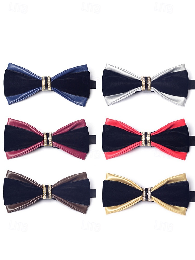 Pajarita de piel sintética para hombre: pajarita formal multicolor con detalle de diamantes de imitación, correa de cuello ajustable, estilo clásico y moderno para novios, bodas, San Valentín, fiestas y eventos formales. 2026 - $9.99 –P5