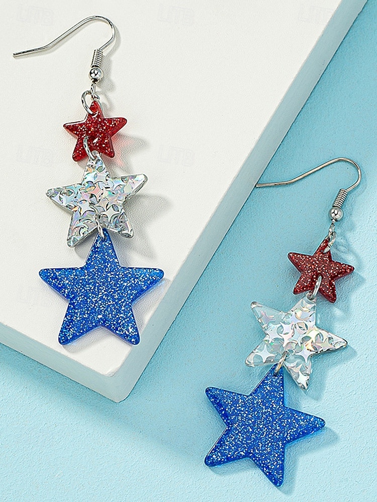 250. Jahrestag der Vereinigten Staaten Frauen Drop-Ohrringe Hängende Ohrringe Acryl Aktive Vintage täglicher Stern Pentagramm 2026 - $7.99 –P6