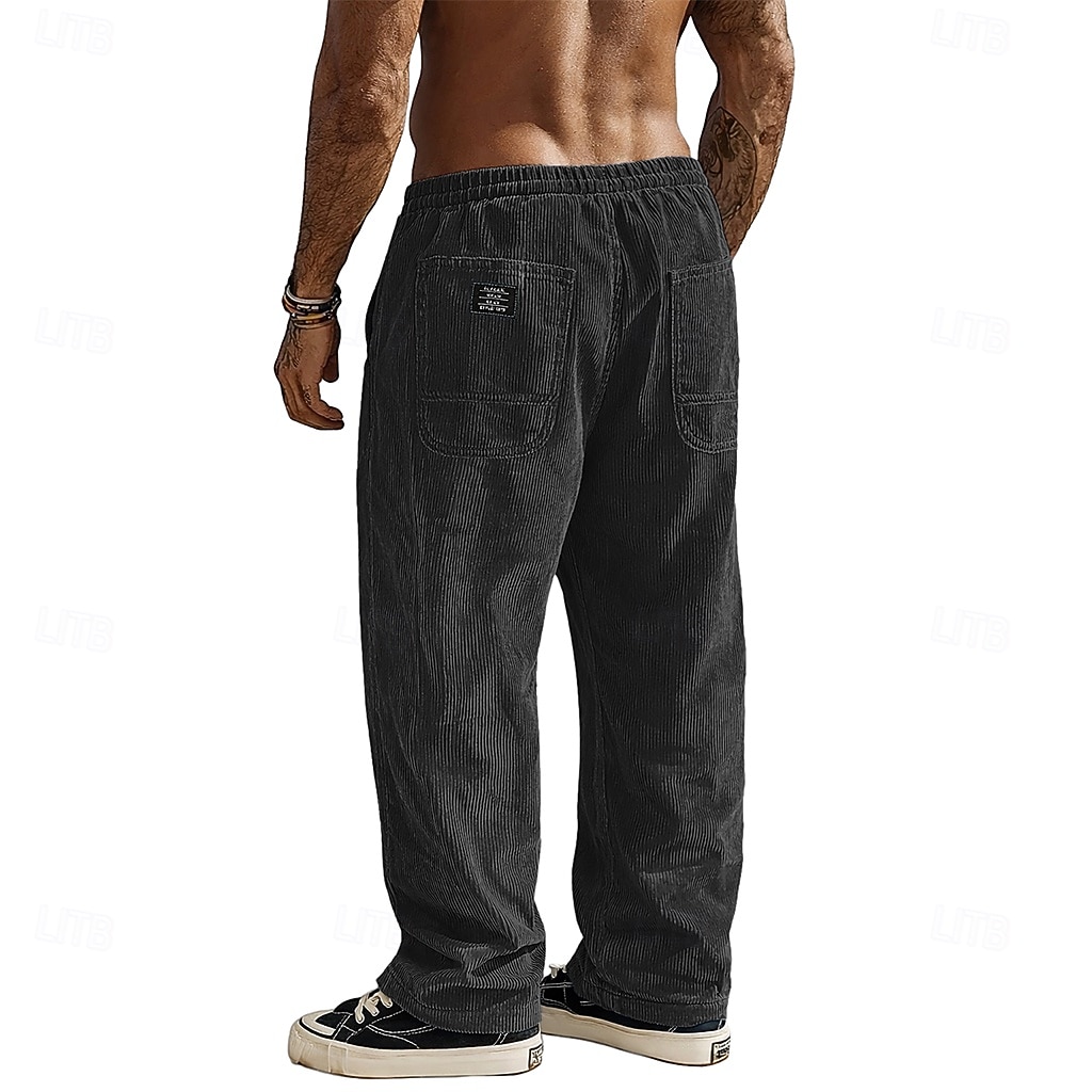 Men's Trousers Corduroy Pants Baggy Pants Casual Pants Elastic Waist Straight Leg Solid Color Comfort Moisture Wicking Full Length Casual Daily Outdoor Fashion Streetwear Blue Black Micro-elastic 2026 - $26.99 –P4