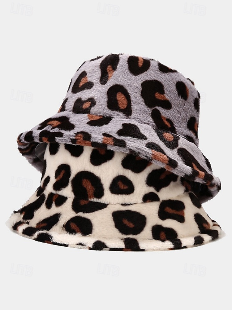 Dámská čepice s leopardím potiskem a umělou kožešinou – více barev, polyesterový materiál, moderní a pohodlná na běžné nošení i do zimy 2026 - $14.99 –P4
