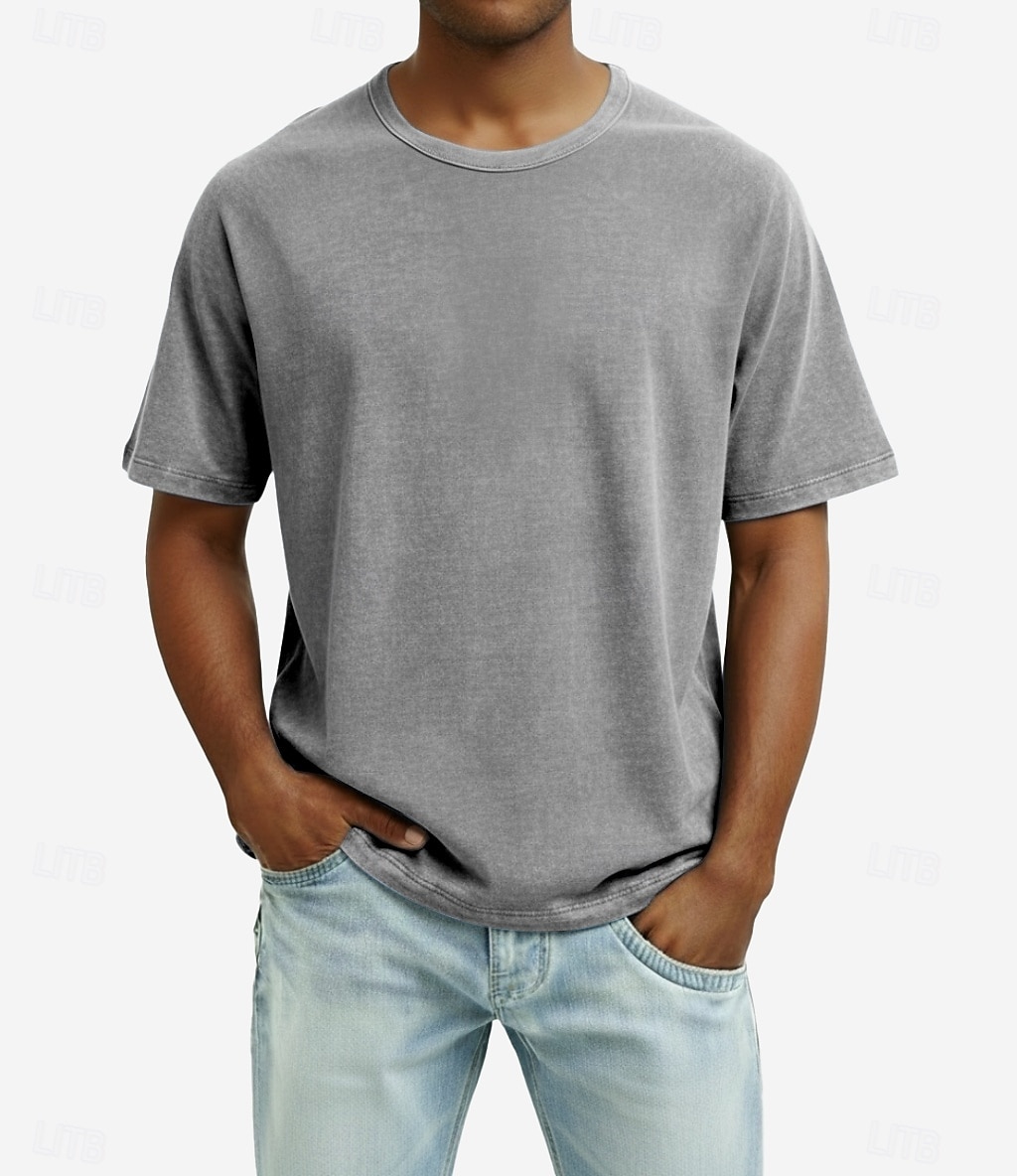 SoftFade™ T-Shirt in Cotone da Uomo Camicia Lavata T-Shirt Top Manica Corta Collo Rotondo Estate Primavera Color Solido Vintage Casual Distressed Stile Vintage Tinta in Fuga Casual Quotidiano Street del 2026 a $20.99 –P5