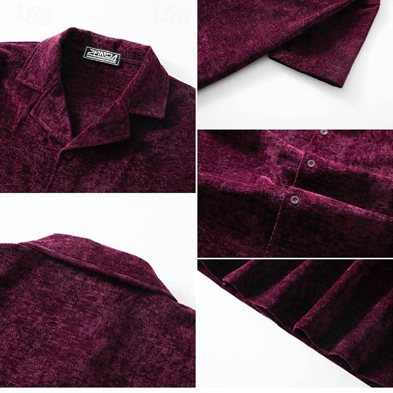 2026年 男性用 シャツ カジュアルシャツ ボタンアップシャツ バーガンディー アプリコット コーヒー 半袖 平織り キューバンカラー カジュアル 日常 衣類 エレガント ファッション カジュアル  コレクション – $31.99 –P4