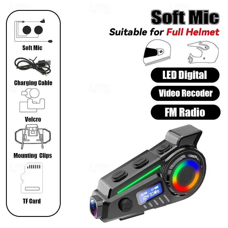 Novo capacete K19 com fones de ouvido, câmera veicular, alto-falante Bluetooth, rádio FM, fones de ouvido, gravador Wi-Fi sem fio e acessórios para motocicleta. de 2026 por $91.99 –P7