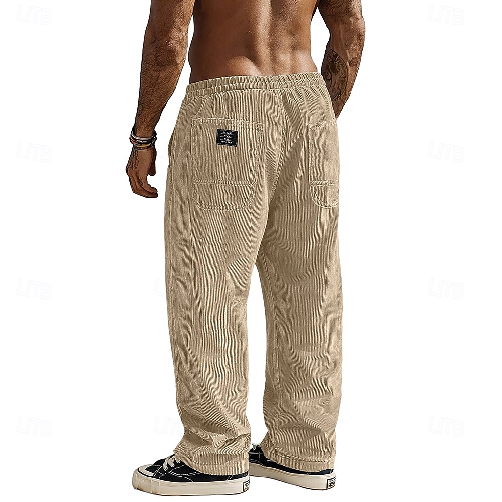 Men's Trousers Corduroy Pants Baggy Pants Casual Pants Elastic Waist Straight Leg Solid Color Comfort Moisture Wicking Full Length Casual Daily Outdoor Fashion Streetwear Blue Black Micro-elastic 2026 - $26.99 –P9