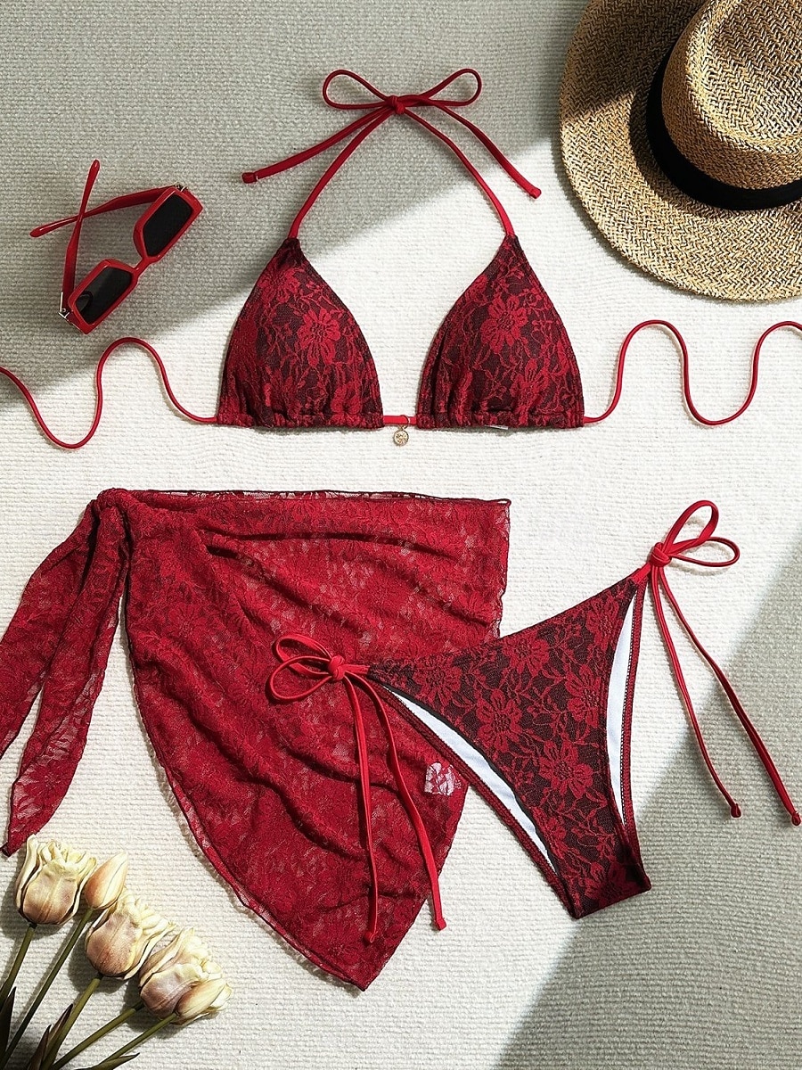 Damen Badeanzug Bikini Dreiteilig Rock Bademode Schlank Rückenfrei Urlaub Strandbekleidung Einfarbig Neckholder Ärmellos Badeanzüge 2026 - $25.99 –P15