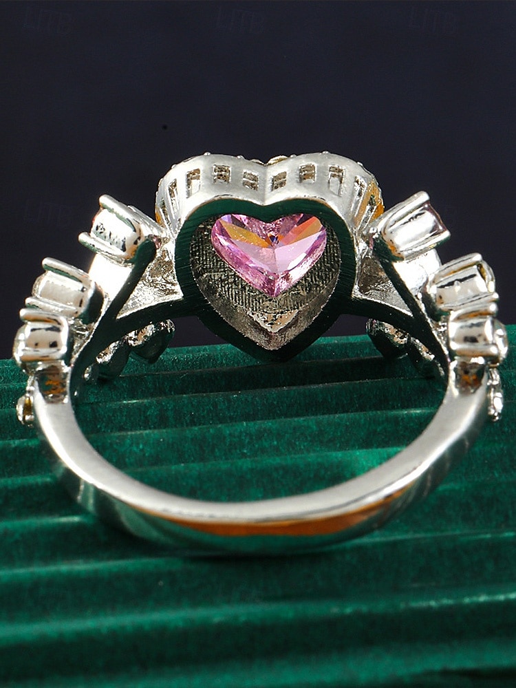 Inel de damă în formă de inimă cu piatră prețioasă roz – material din aliaj, pietre roz și transparente, design elegant – perfect pentru nunți și Ziua Îndrăgostiților 2026 - $7.99 –P7