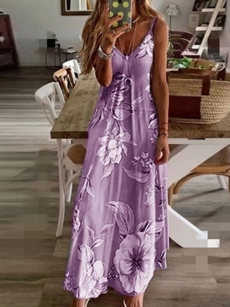Femmes Robe Maxi Robe Décontractée Robe Nuisette Mode Basique Moderne Quotidien Extérieur Plage Coupe régulière Fleuri Sans manches Col en V Bleu Rose Claire Violet Vert Été Printemps de 2026 ? $36.99 –P3