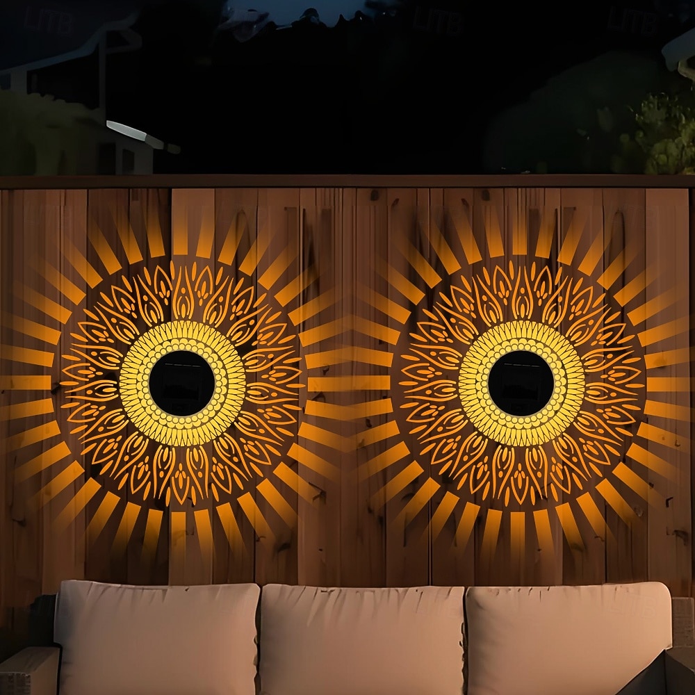 2 ks venkovní solární vodotěsné kreativní duté válcové železné projekční nástěnné osvětlení, závěsné lucerny pro zahradu, dvůr, cestu, trávník, schodiště, krajinářské osvětlení, venkovní dekoraci 2026 - $30.99 –P4