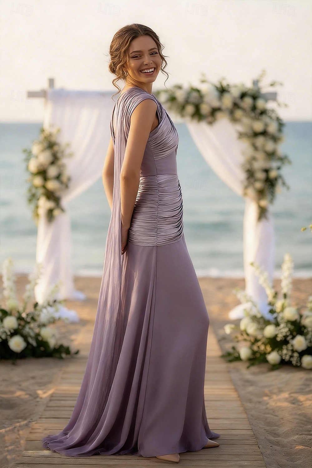 Tubino Colonna Lunghezza al pavimento Abito da invitata a nozze Abito a mantella Abito sopragonna Abiti per invitati a matrimoni Elegante Quotidiano Senza Maniche Scollo a Cascata Festa in giardino del 2026 a $68.99 –P3