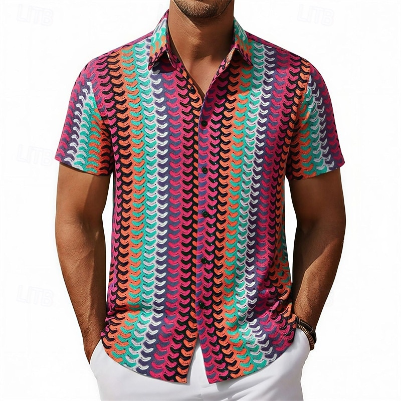 Herren Hemd Textur Freizeithemd Knopfhemd Jacquard-Hemd Rote Grün Kaki Kurzarm Geometrisch Einfach Hemdkragen Lässig Täglich Loch Bekleidung Elegant Mode Lässig 2026 - $31.99 –P3