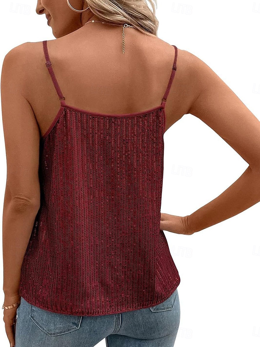 Women's Blouse Sequin Tops Camisole Tank Top Sequins Patchwork Plain Vintage Stylish Sexy Sleeveless V Neck Regular Tops Daily Holiday Going out Black White Champagne Wine Apricot Summer Spring 2026 - $24.99 –P4