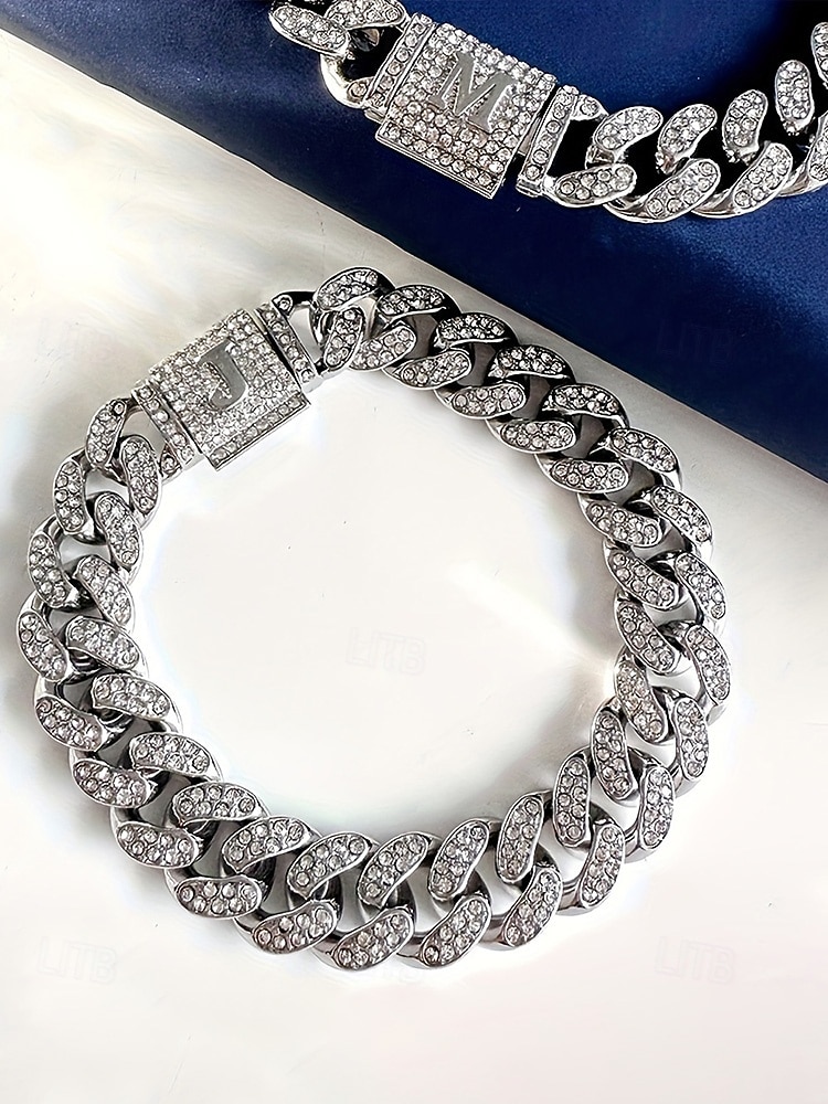 Herrarmband i legeringskedja med alfabetets initialer – personligt kristallbesatt armband för alla hjärtans dag, bröllop och presenter 2026 - $11.99 –P5