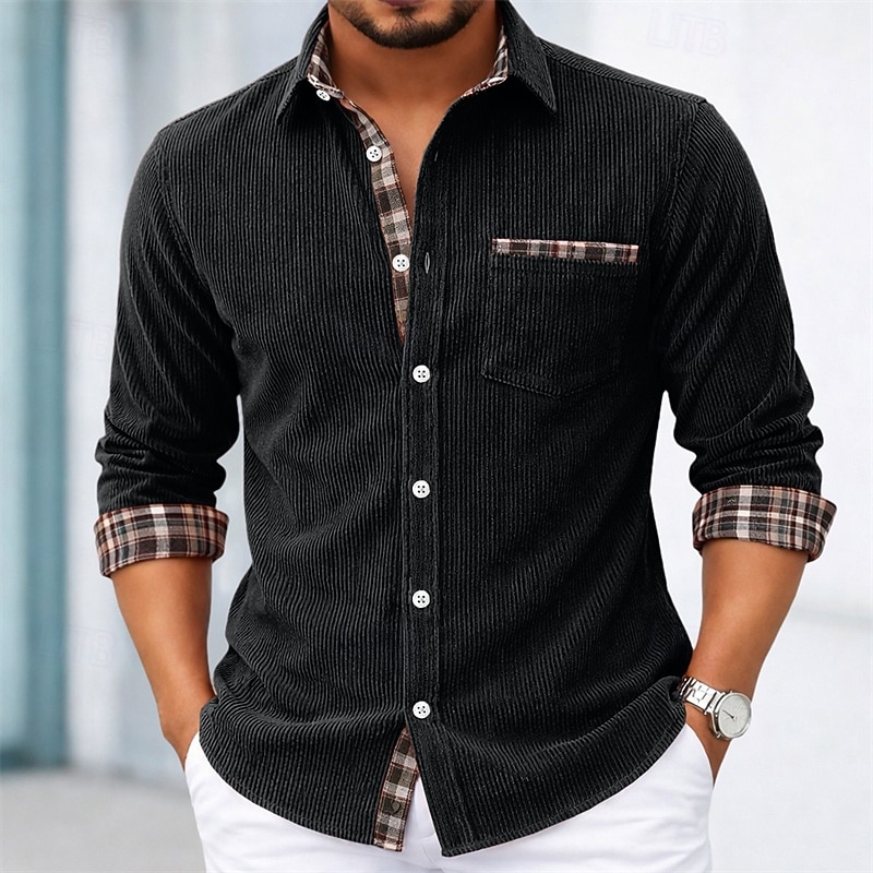 Per uomo Camicia Camicia elegante Camicia di Velluto a Coste Camicia con Bottoni Plaid Casuale Quotidiano Nero Blu marino Arancione Verde Manica Lunga Collo ripiegato Tutte le stagioni Abbigliamento del 2026 a $29.99 –P1