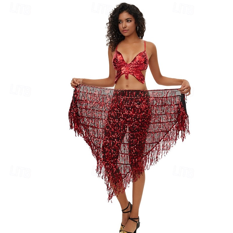 קרנבל 2026 ריו קרנבל בגדי ריקוד סמבה עם נצנצים נוצצים, חצאית מיני עם גדילים, תחפושת הופעה לפסטיבל ברזיל 2026 - $19.99 –P5