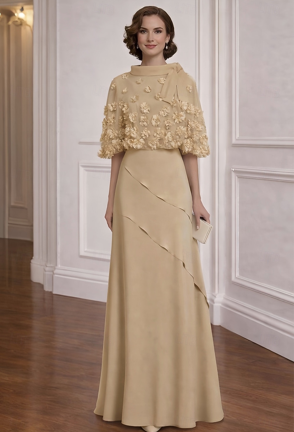 Due Pezzi Linea ad A Abito Lunghezza al pavimento Abito da Cocktail Abito da invitata a nozze Abito da cerimonia per signora Mezza Manica Scollo a Barca Elegante Vintage Formale Chiffon Scialli con del 2026 a $194.99 –P1