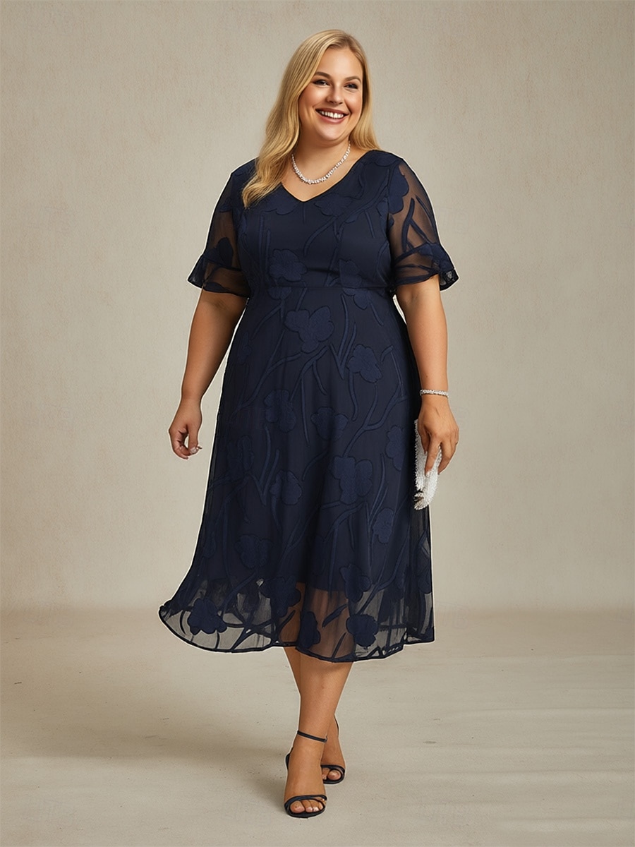 Femmes Robe Midi Robe en Chiffon Robe trapèze Élégant Manche flottante Quotidien Plage robe demoiselle d honneur À lacets Coupe régulière Fleuri Demi Manches Col ras du cou bleu marine de 2026 ? $98.99 –P1