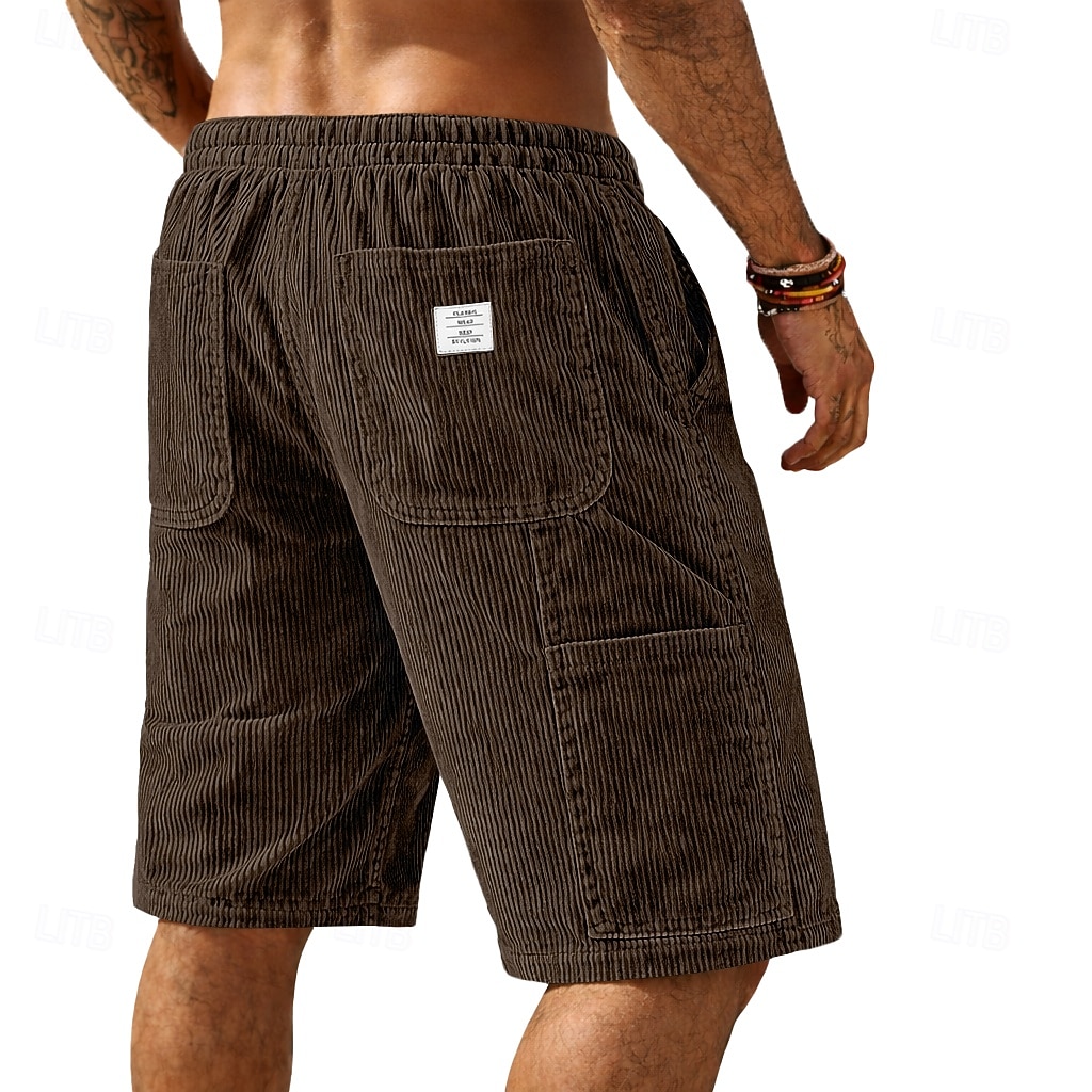 Men's Shorts Summer Shorts Casual Shorts Corduroy Shorts Pocket Elastic Waist Plain Comfort Breathable Knee Length Daily Outdoor Streetwear Vacation Fashion Blue Black Micro-elastic 2026 - $21.99 –P7