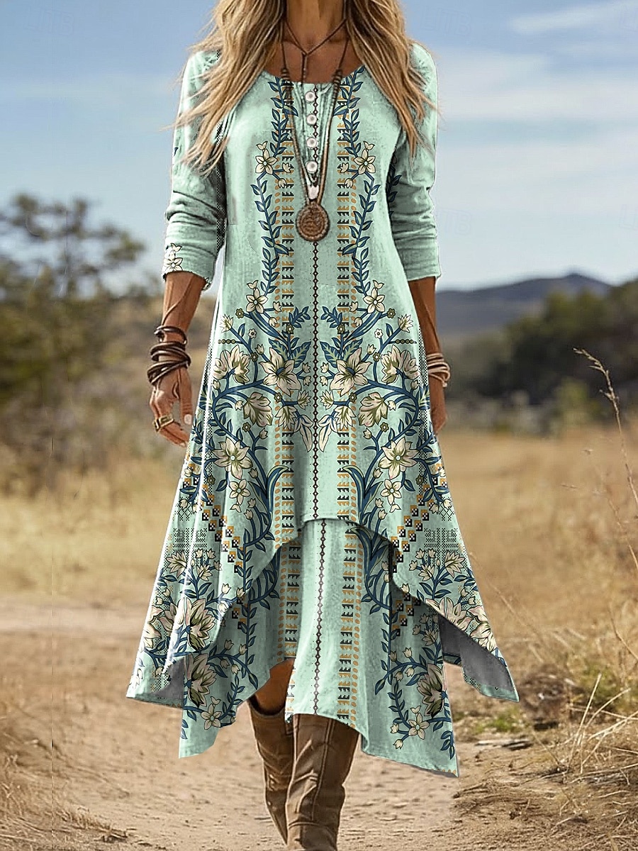 Vestido Midi Feminino Boho Vestido Shift Casual Diário Férias Ajuste Solto Gráfico Geométrico Paisley Manga Longa Decote Redondo Amarelo Claro Verde Claro Fúcsia Marrom Verão Primavera Outono de 2026 por $48.99 –P3