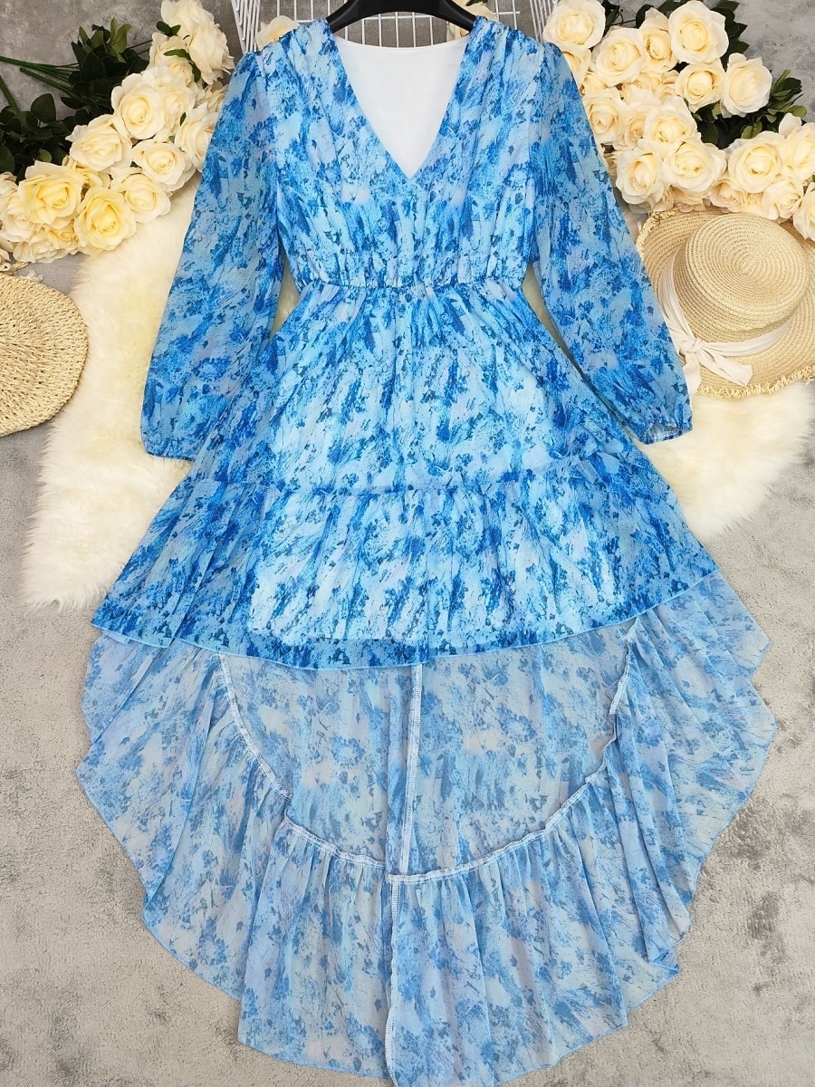 women's light blue beach dress Mafytytpr Summer Dress For Women V Neck Short Sleeve A Line Solid Color Casual Hollow Out Party Dresses Light Blue L