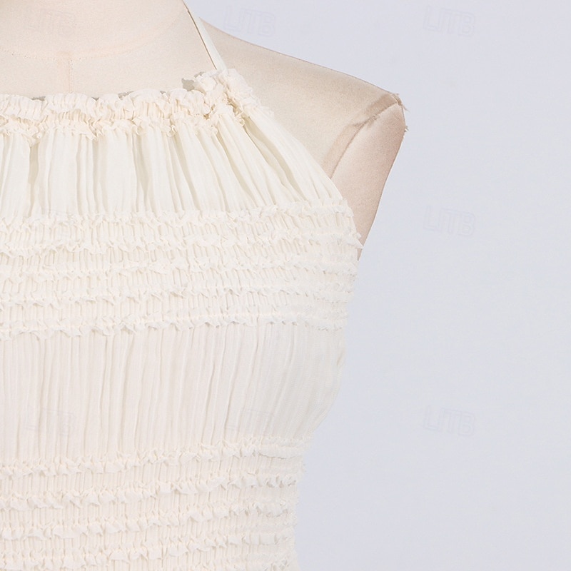 Linea ad A Lunghezza al pavimento Abito Bianco Abiti per invitati a matrimoni Elegante Senza Maniche All'americana Festa in giardino Matrimonio con Arricciato del 2026 a $57.99 –P8