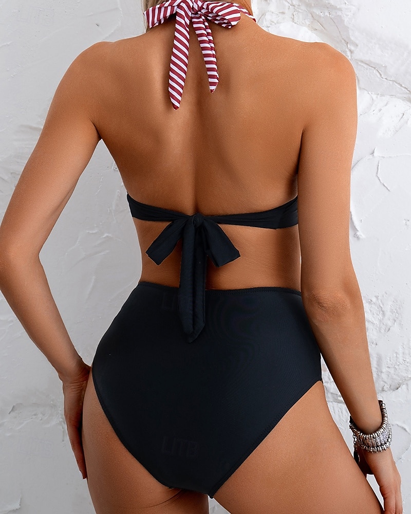 Per donna Top bikini con scollo all'americana Costume da bagno 2 pezzi A righe Gamba corta Asciugatura Rapida Elastico Senza Maniche Costume da Bagno Costume da bagno Surf Spiaggia Nuoto Estate del 2026 a $18.99 –P3