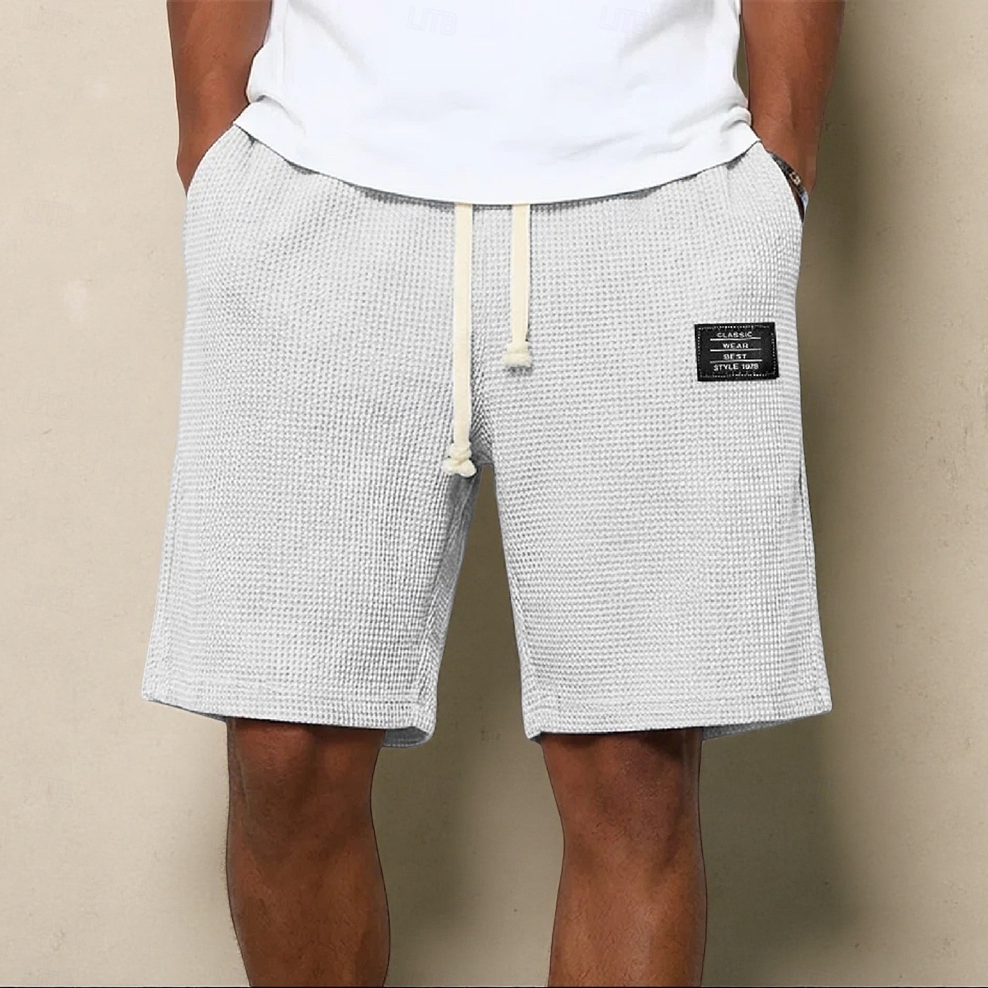 Men's Waffle Waffle Shorts Shorts Casual Shorts Elastic Waist Textured Plain Comfort Breathable Knee Length Casual Outdoor Beach Vacation Fashion Light Green Navy Blue Micro-elastic 2026 - $22.99 –P4