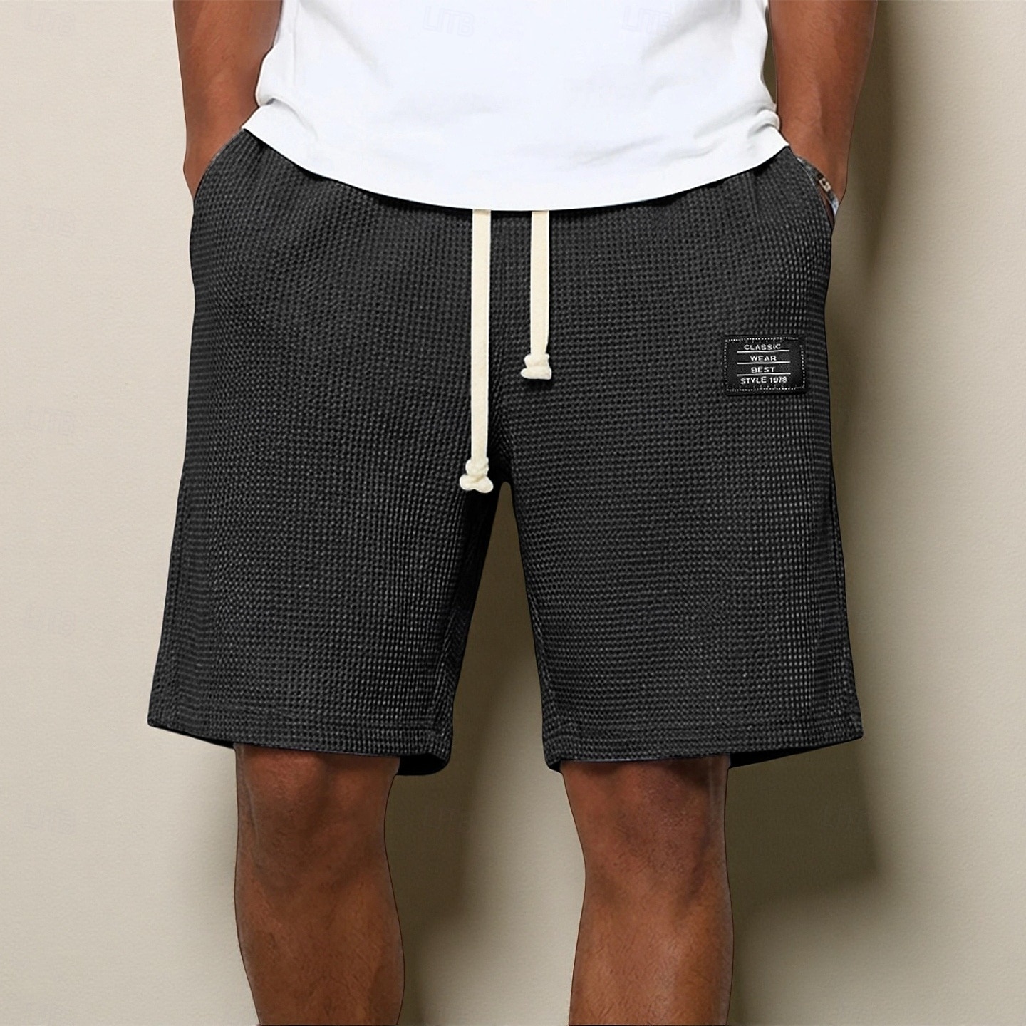Men's Waffle Waffle Shorts Shorts Casual Shorts Elastic Waist Textured Plain Comfort Breathable Knee Length Casual Outdoor Beach Vacation Fashion Light Green Navy Blue Micro-elastic 2026 - $22.99 –P6