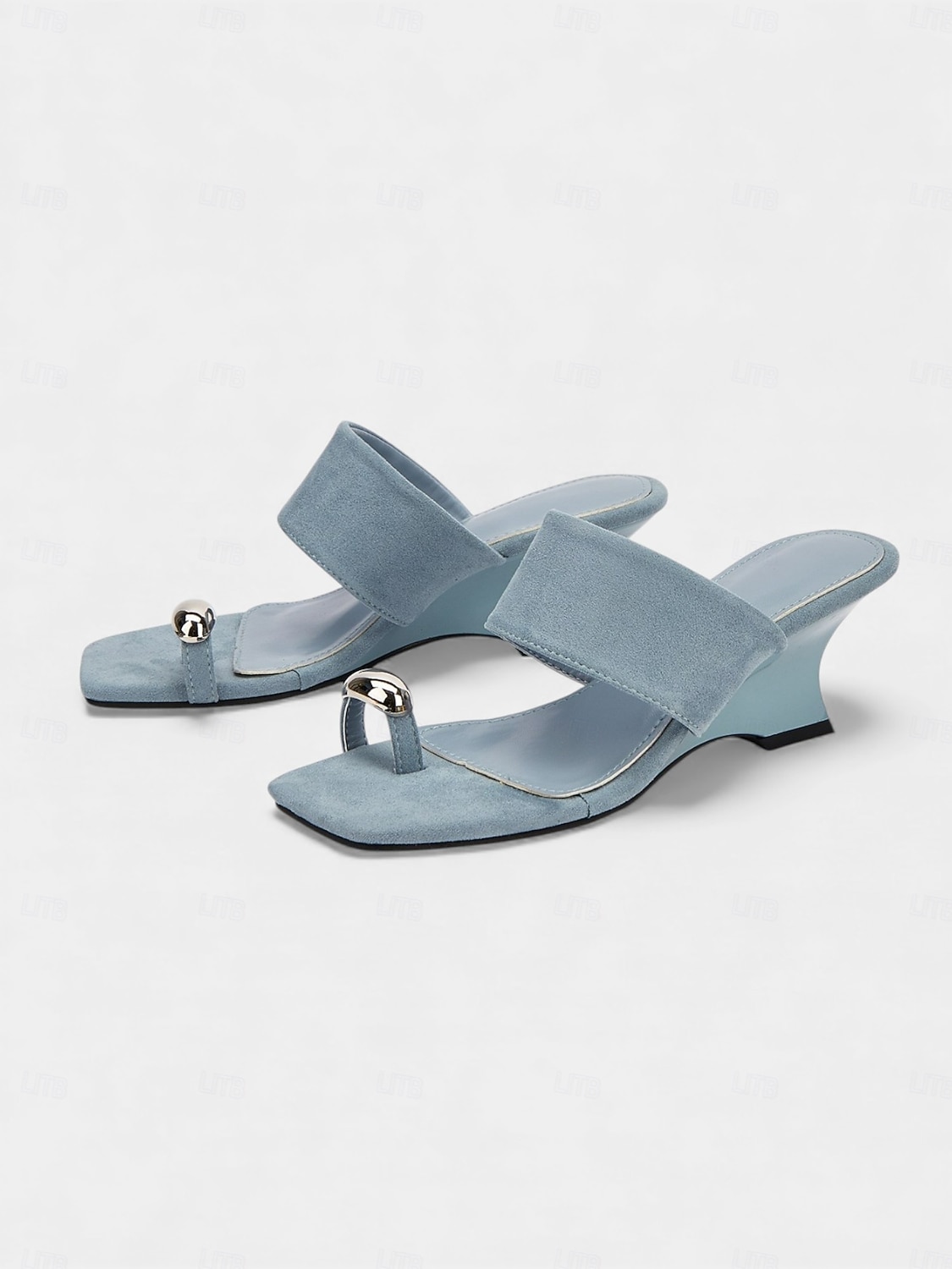 Staubblaue Keilabsatz-Sandalen für Damen, weiche, minimalistische Schuhe mit offener Zehenpartie für Hochzeitsgäste bei Hochzeiten in der Stadt 2026 - $46.99 –P4
