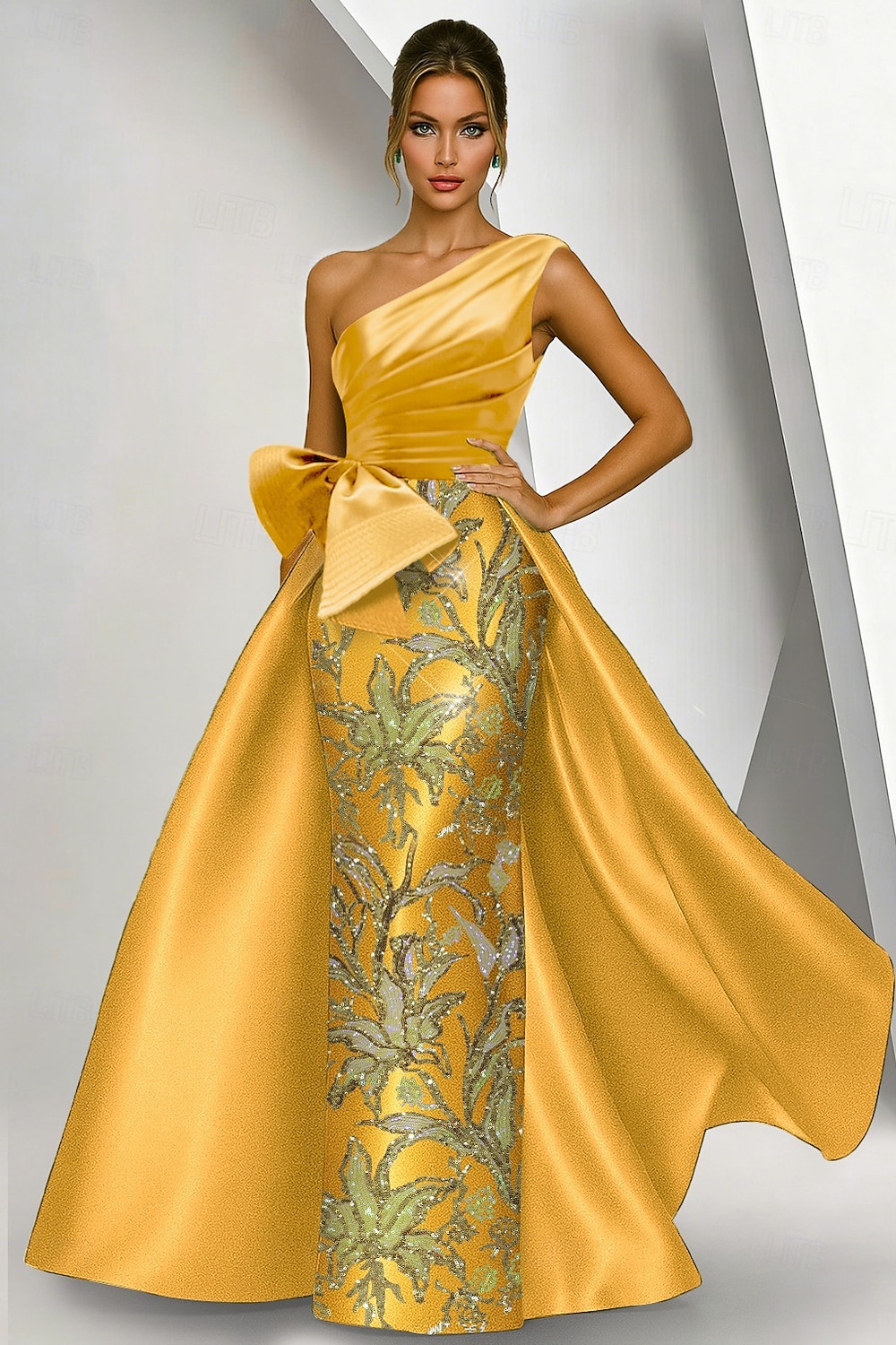 Linha A Tubinho Longo Bordado com miçangas Vestido formal Vestido para a mãe da noiva Vestidos de noite Vestido de baile com sobressaia Elegante Brilhante Floral Sem Manga Assimétrico Casamento Formal de 2026 por $206.99 –P8