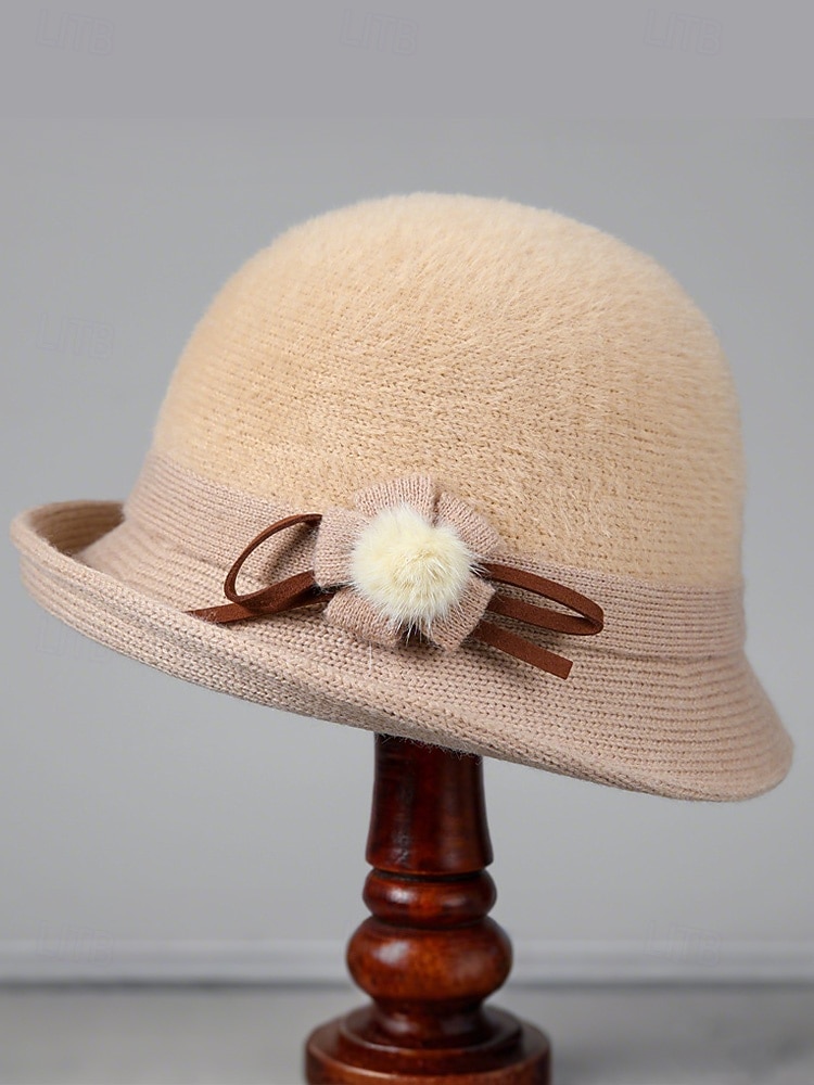 Женская шерстяная фетровая шапка с плюшевым помпоном в виде цветка, доступна в нескольких цветах, идеально подходит для зимы и повседневной носки. 2026 - $14.99 –P6