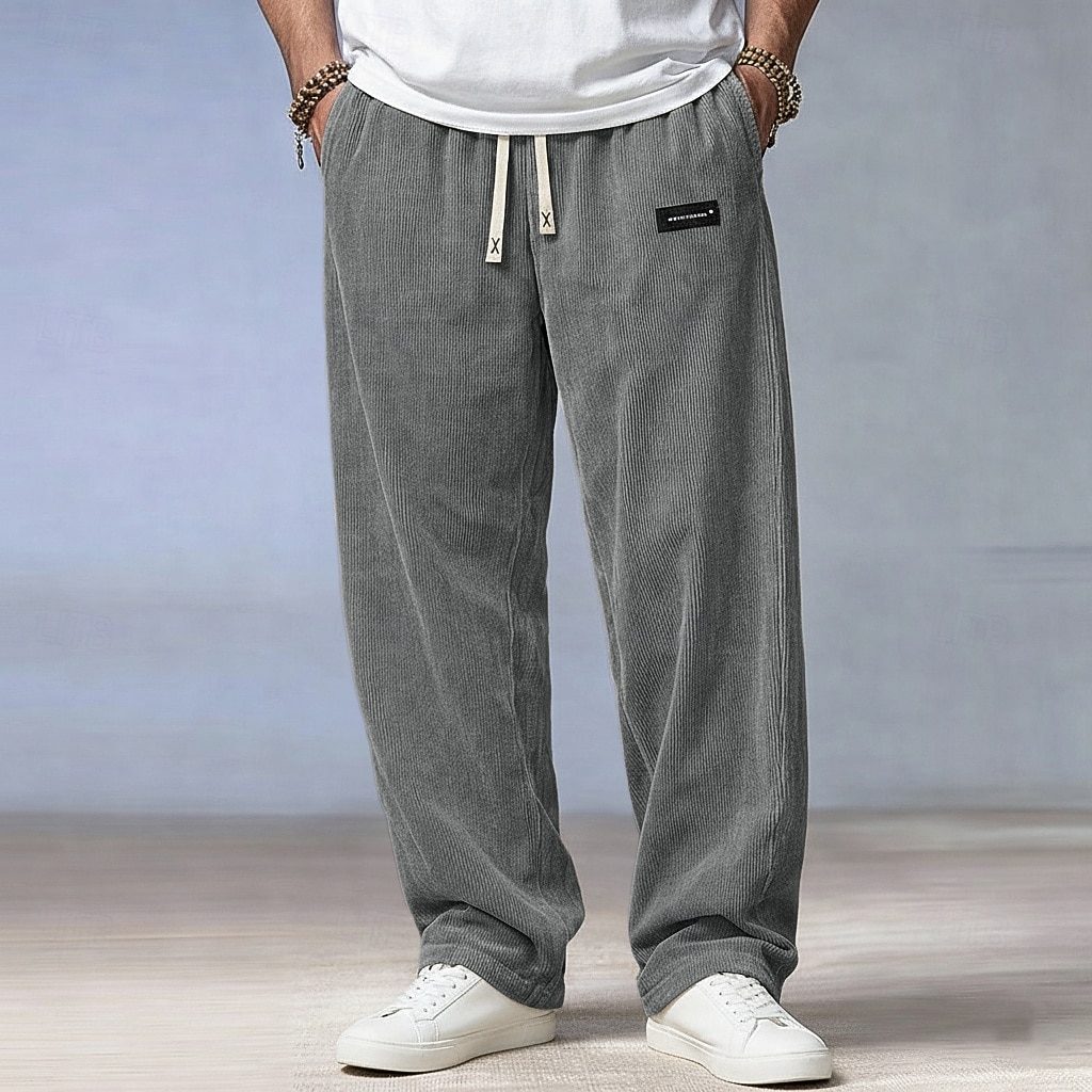 Hombre Pantalones Pantalones de Pana Pantalones anchos Pantalones casuales Cintura elástica Pierna recta Color sólido Comodidad Cómodo Longitud total Casual Diario Exterior Vacaciones Moda Negro 2026 - $21.99 –P4