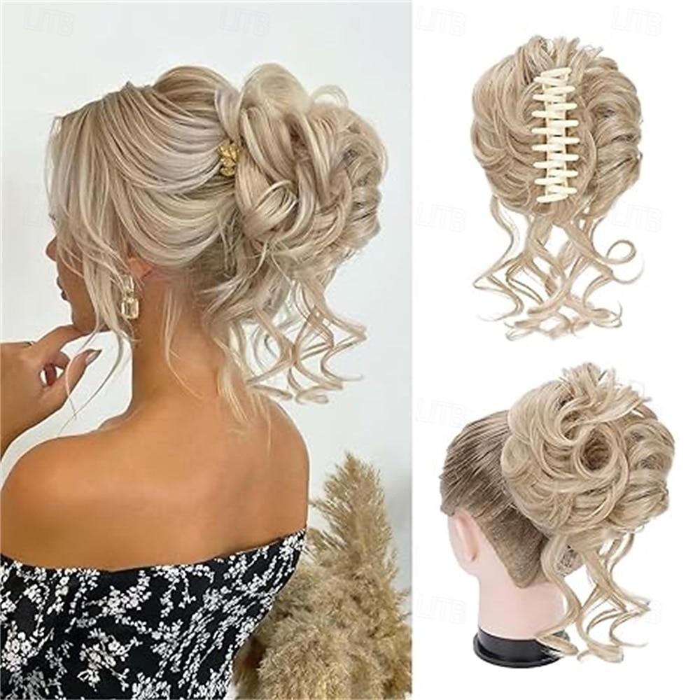 sotkuiset nutturaosat naisille, tekonutturanpidennykset, klipsiponinhäntä, luonnolliset hiuspidennykset, hiuslisäkkeet naisille (ruskea sekoitus, luonnonvaalea) 2026 - $10.99 –P5