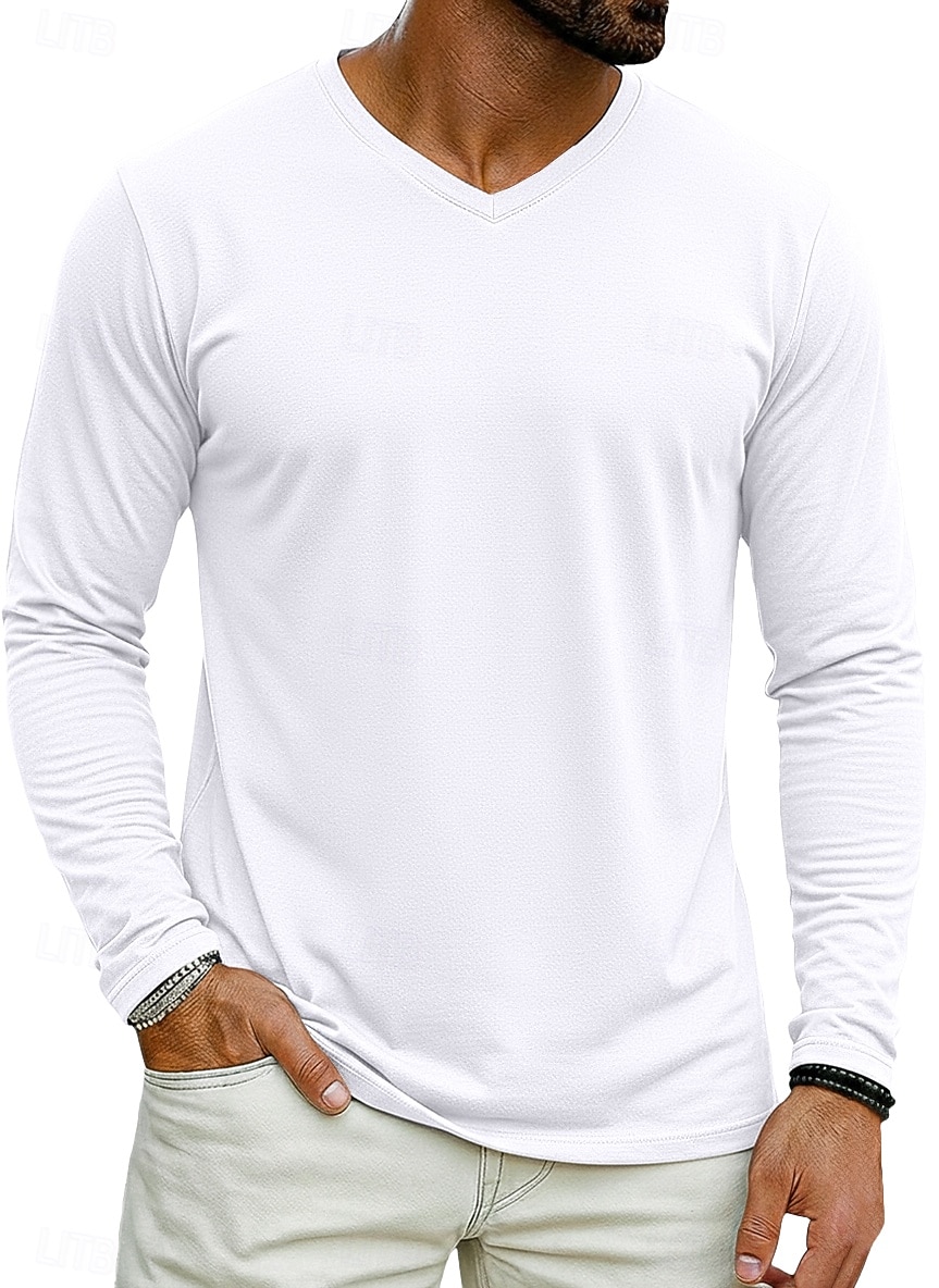 Per uomo Maglietta Manica Lunga Scollo a V Primavera Inverno Primavera & Autunno Tinta unica Semplice Maglieria Quotidiano Abbigliamento Sportivo Puro Casuale Quotidiano All'aperto Nero Bianco Grigio del 2026 a $14.99 –P1