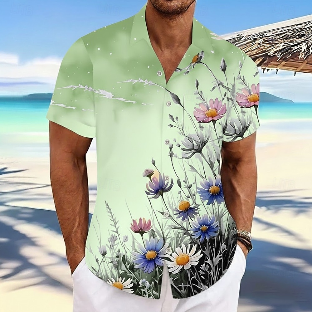 Bărbați Margaretă Imprimeu floral Flori Cămașă hawaiană Camașă cu nasturi Cămașă Aloha Manșon scurt Hawaiană Casual Vacanță Vară Primăvară Răsfrânt Imprimare 3D cămăși cu guler Un buzunar frontal 2026 - $25.99 –P4