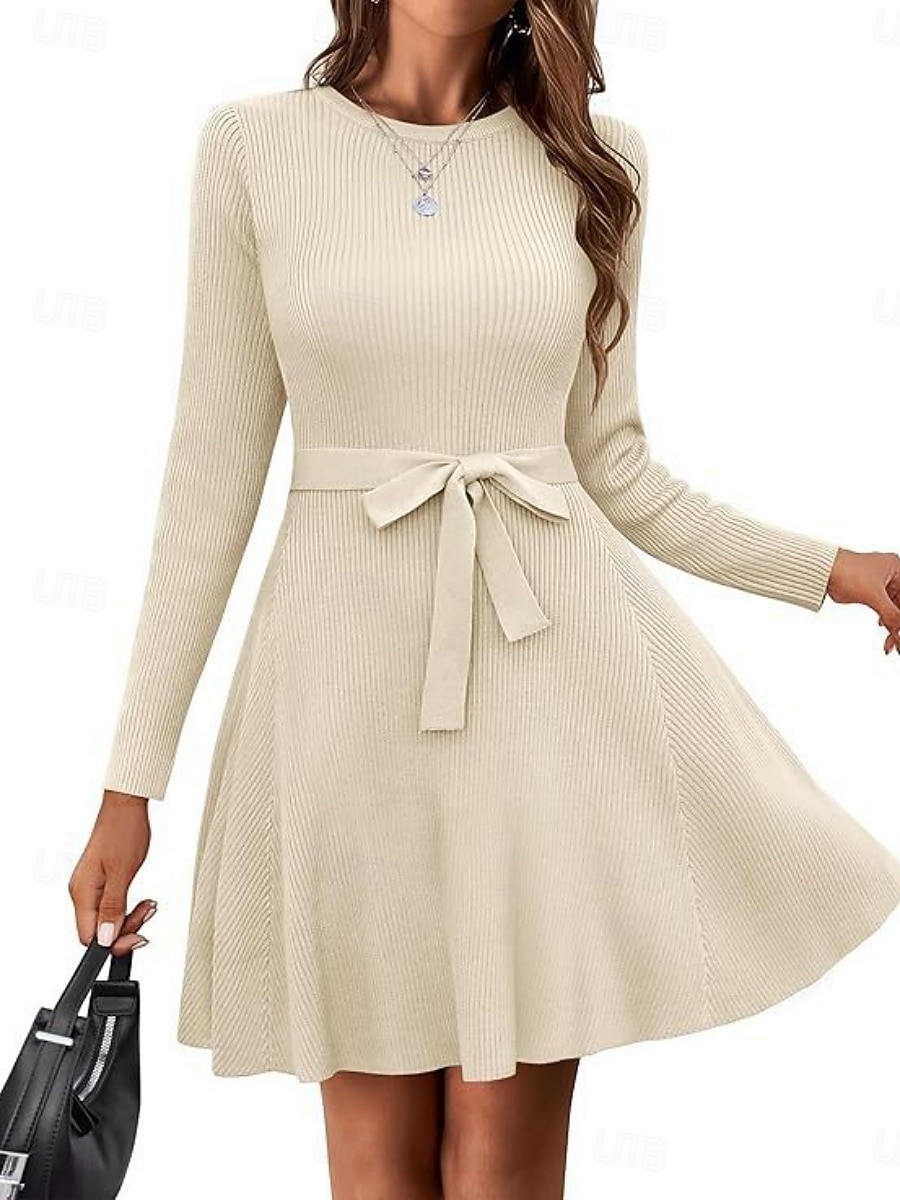 Dam Mini klänning Vit klänning Sweat Klänning Elegant Mode Modern Utomhus Semester Utekväll Smal Slät Långärmad Rund hals Vit Vinröd Marinblå Mörkgrön Vår Höst 2026 - $34.99 –P20
