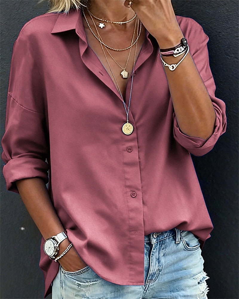 Damen Bluse Elegante Oberteile Gerafft Patchwork Knöpfe Einfarbig Einfach Elegant Vintage Damen Langarm Hemdkragen Normale Oberteile Täglich Arbeit Ferien Blau Hellgrün Grün Rosa Grau Herbst Winter 2026 - $21.99 –P4