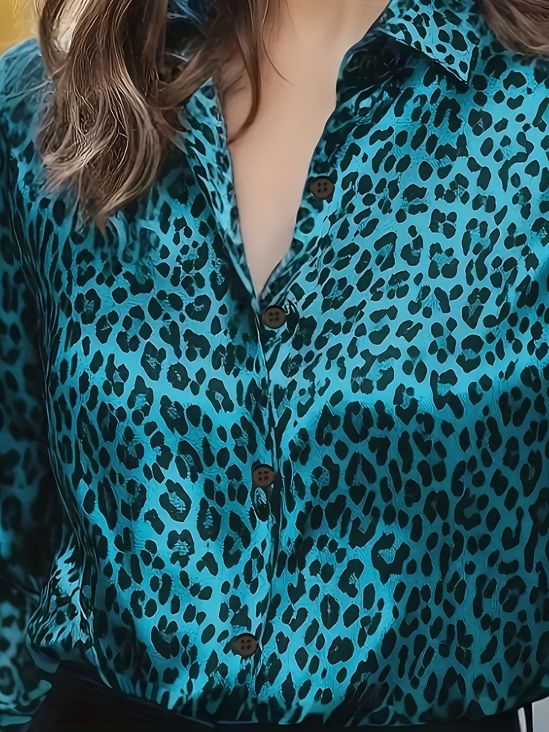 Women's Blouse Buttons Print Leopard Stylish Casual Long Sleeve Shirt Collar Regular Tops Daily Blue Silver Yellow Brown Spring Fall 2026 - $32.99 –P12