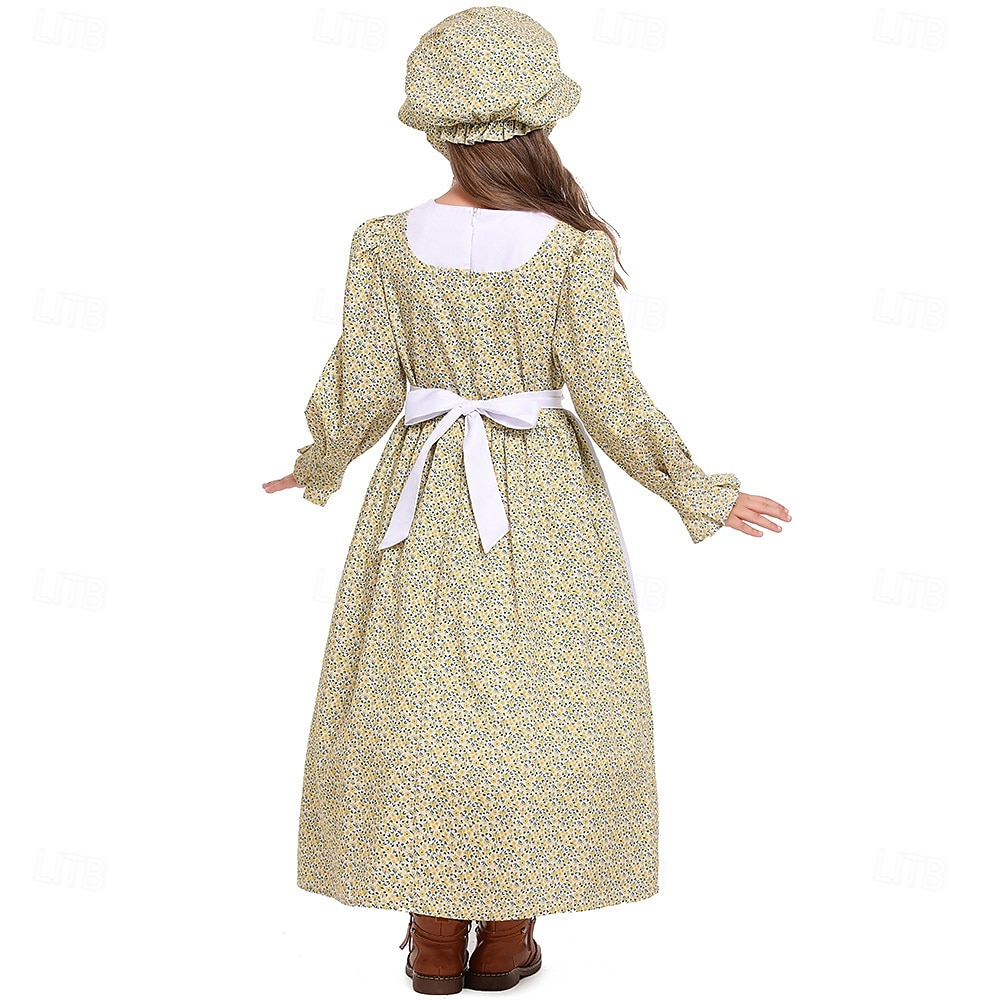 250th Anniversary USA Colonial Period 19th Century Prairie Dress Bonnet and Apron Set Long Sleeves Pioneer Girl Colonial Revolutionary War Costumes Floral Fancy Dress Girls' Halloween Carnival School 2026 - $47.99 –P3