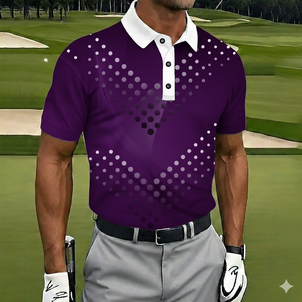 Homens Geométrico Golf Camisas Polo Esportivas Camisas polo Camisas de colarinho Casual Roupa Esportiva Botões Verão Primavera Azul Preto Roxo de 2026 por $21.99 –P4