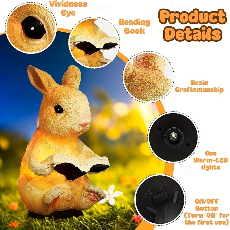 Op zonne-energie werkende hars konijn tuinlamp creatieve dierenlamp waterdichte buitenverlichting villa gazon pad paas feest decoratie 2026 - $23.99 –P4